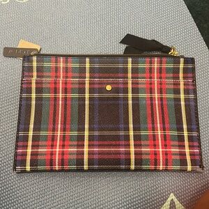 J Crew Large Leather Clutch Stewart Plaid NWT F9601